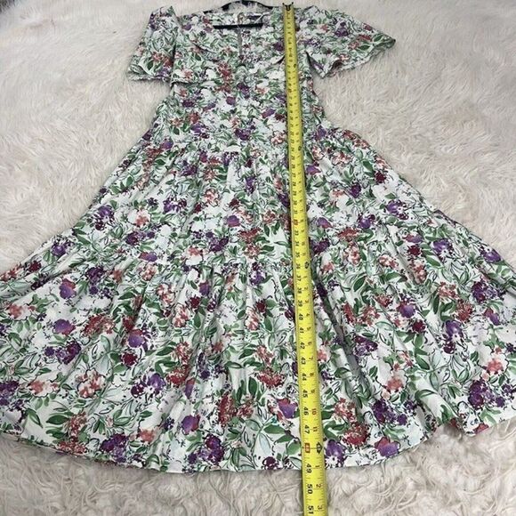 ZARA NWT Ivory Cream Floral Tiered Midi Dress Botanical Front Knot Size Small - Picture 7 of 12